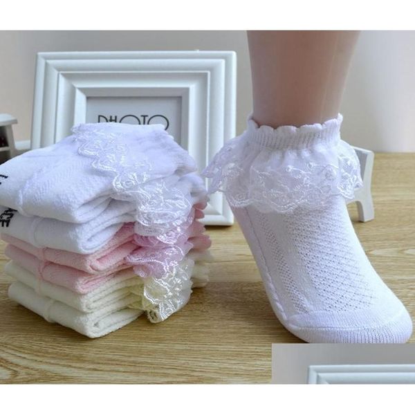 Kinder Socken Kurze Baumwolle Spitze Rüschen Prinzessin Mesh Socke Für Säuglingsbabys Mädchen Jungen Kinder Weiß Rosa Blau Kleines Mädchen Drop Lieferung DHNK9