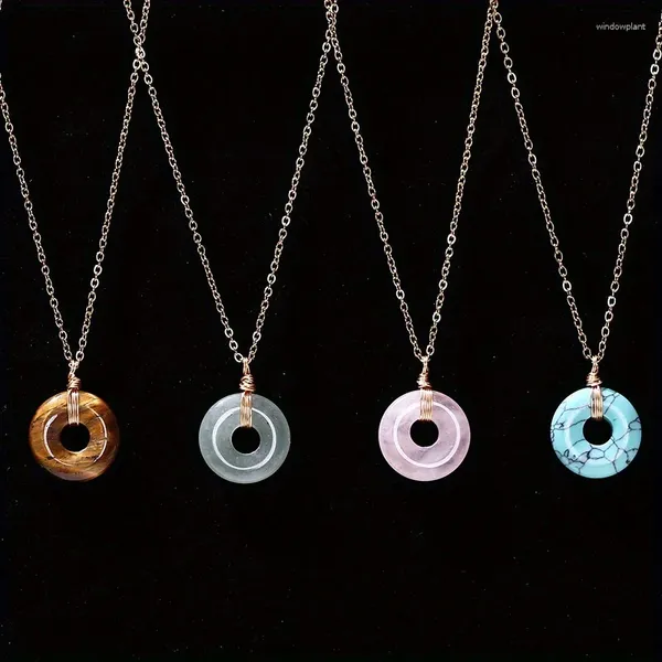 Pingente colares artesanal pedra natural fivela de segurança colar para homens mulheres jóias presente cristal ágata donut pingente