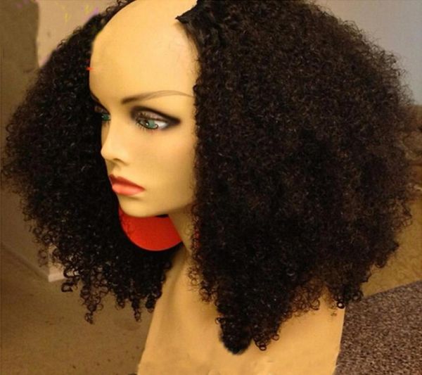 180 densidade afro kinky encaracolado u parte peruca de cabelo humano virgem mongol remy cabelo humano upart perucas kinky cachos médio em forma de u peruca31343057776