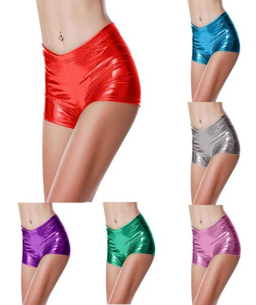 Women039s Shorts Glossy Metallic Rave Dance Leder Kurze Hosen Rot Silber Golden Hohe Taille Sexy Höschen Fashion Solid Wome9441437