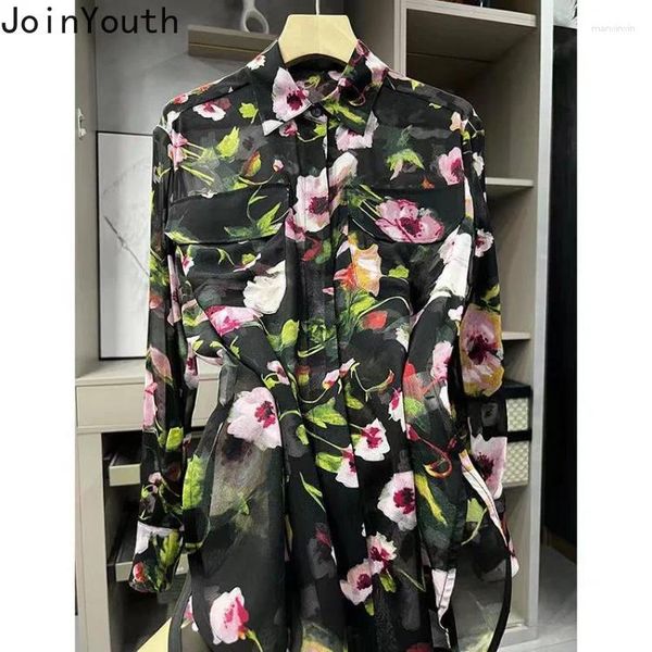 Frauen Blusen Chiffon Bluse Frauen Floral Durchsichtig Langarm Shirts Mode Sommer Koreanische Tops 2024 Blusas Mujer De Moda 27p743