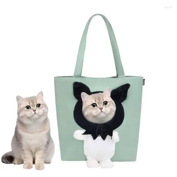 Gato portadores bolsa de ombro tote lona para gatos bonito em forma de animal bolsa suprimentos caminhadas acampamento viajar compras