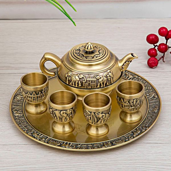 Yaratıcı retro bronz fil çay tepsisi üst düzey tam set kung fu çay seti set set ev metal süslemeleri