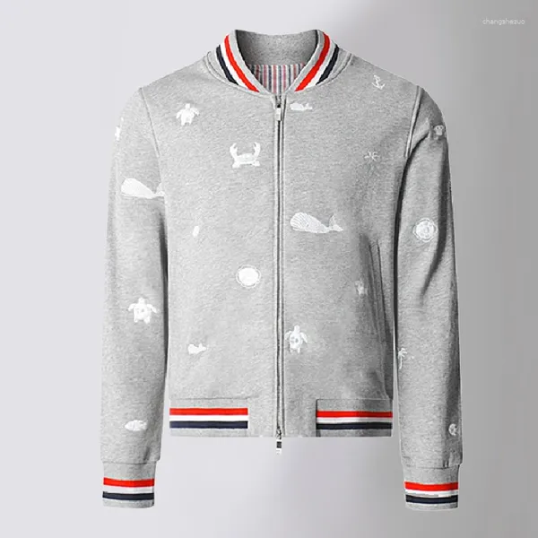 Männer Jacken Mode Marke Reine Baumwolle Mäntel Klassische Tier Stickerei Muster Casual Sport Varsity Für Männer