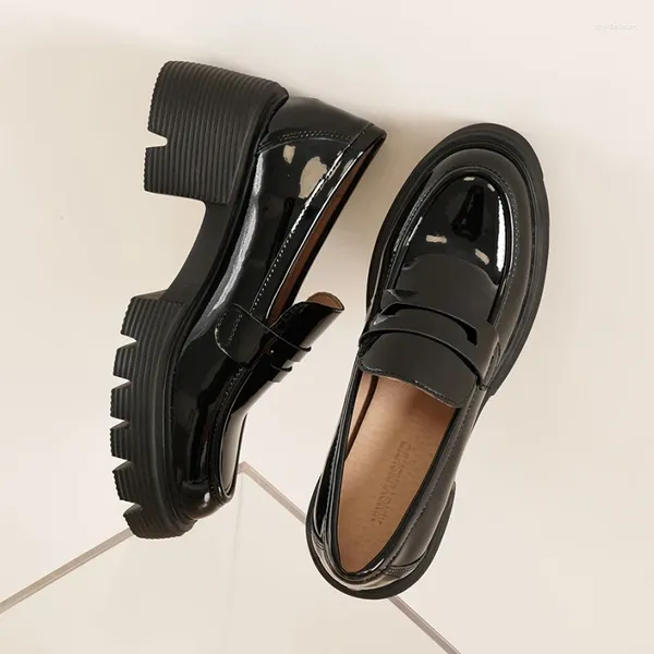 Scarpe eleganti Nero Tacco alto Mocassini con suola spessa Donna Progettista di marca Retro Slip-On Per le donne Punta rotonda Ufficio Zapatos De Mujer