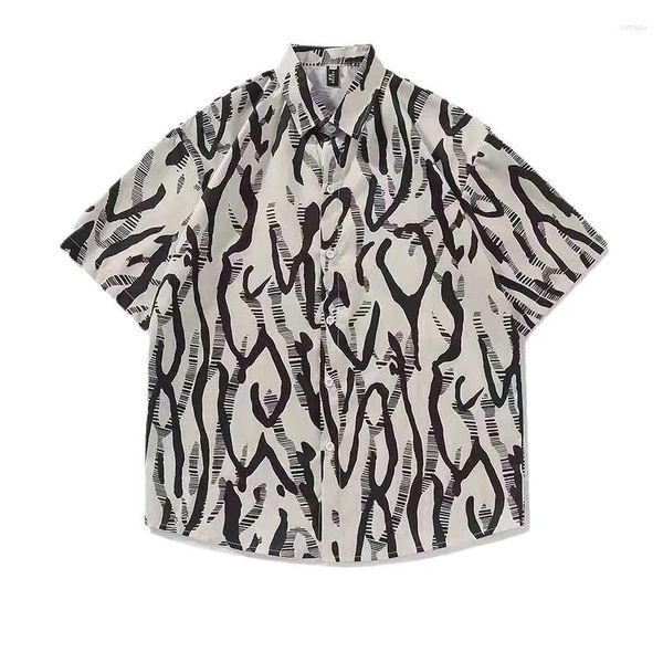 Camicie casual da uomo Camicia a maniche corte stampata in seta di ghiaccio hawaiana Edizione coreana Estate Spiaggia Viaggio Coppia Colletto ribaltabile Metà