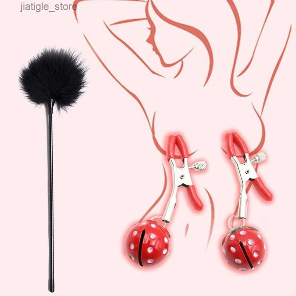 Altri oggetti di bellezza per la salute BDSM S for Women Strawberry Bell Nipple Brams Accessori esotici Coppia Flirt Feather Stick Games per adulti Gadget erotici Y240402