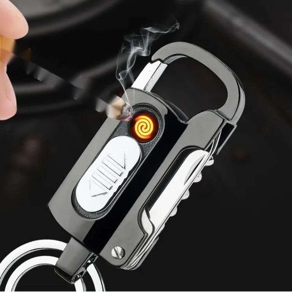 Nuovo portachiavi con ricarica USB con sensore tattile a spirale in filo di tungsteno, portatile, in metallo, antivento, da campeggio all'aperto, regalo personalizzato per uomo