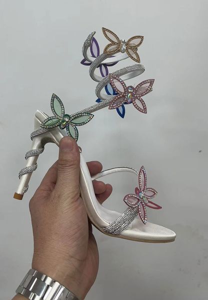 Primavera / verão novo RC em forma de cobra salto ultra alto envolto com borboleta diamante joia boate romana botas legais sapatos femininos para banquetes europeus e americanos