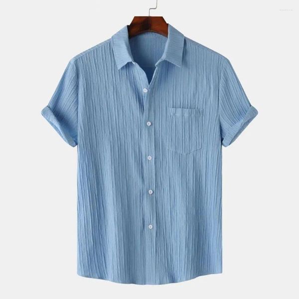 Camicie casual da uomo Camicia tinta unita da uomo Manica corta traspirante con chiusura a bottone sulla tasca sul petto Vestibilità morbida e ampia per tutti i giorni