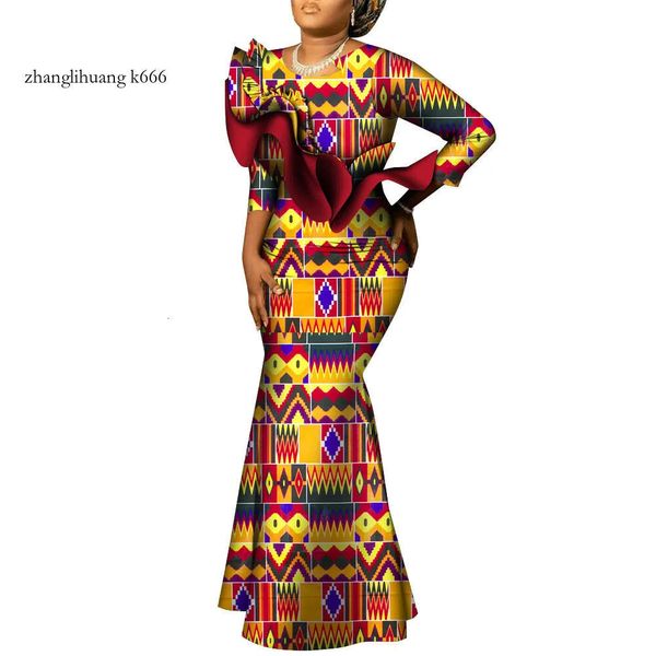 Maxi Bintarealwax Africano 2024 Vestido casual Bazin Riche Crea de algodão Vestidos longos de nove pontos Sleeve Plus Size Africa Roupas WY9492 ES