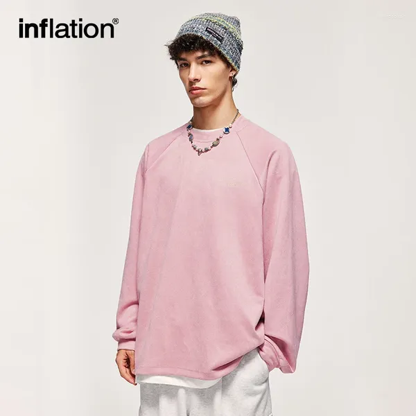 Magliette da uomo INFLATION T-shirt a maniche lunghe in finta pelle scamosciata in rilievo T-shirt unisex con spalle scoperte colorate primaverili