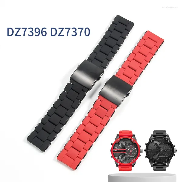 Cinturini per orologi per Dz7396 Dz7370 Dz4289 Accessori in acciaio rivestito in silicone Doppia fibbia a pressione 24 26 28mm Cinturino in acciaio da uomo