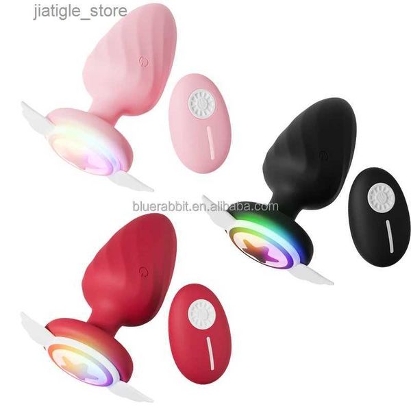 Altri oggetti di bellezza per la salute illuminano i vibratori anali anali all'ingrosso con le ali di angelo basi fantasy s tappo a led tappo vibratori Y240402