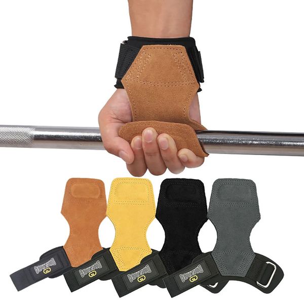 Correias de pulso para levantamento de peso Camadas Duplas Luvas de Couro de Vaca Mulheres Homens Deadlift Aperto Máximo Suporte Bench Press Pull-up 8 240322