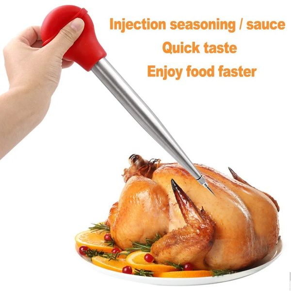 NEU 2024 Kochküche Edelstahl Geflügel BBQ Lebensmittelgeschmack Baster Spritzenrohrpumpe Kochen Hühnchen Truthahn Geflügel Fleisch BBQ Futter -