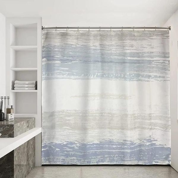 Duschvorhänge, Vintage-Grunge-Stil, kreativ, blau, grau, gestreift, geometrisches Muster, Stoff, für Zuhause, Badezimmer, Vorhang-Dekor mit Haken
