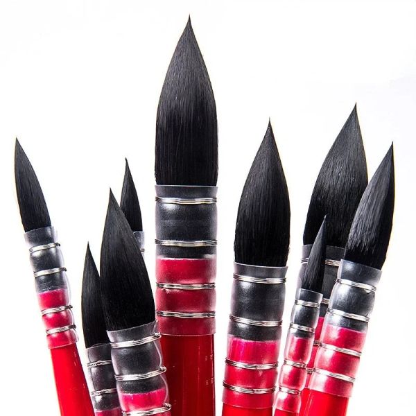 1pcs cabelos de esquilo vermelho preto redonda de cabeça pontiaguda pontuada pincel aquarela caneta escova de escova de arte caneta vários modelos de caneta