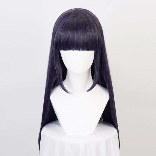 Perücken Hyuga Hinata Straight Synthetic Hair Blau gemischte ordentliche Bang Cosplay -Perücken + Perückenkappe