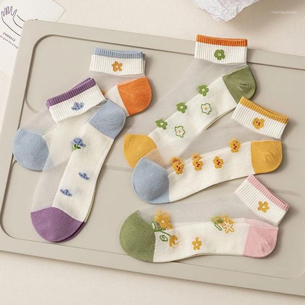 Frauen Socken Sommer Dünne Mesh Floral Print Weiß Japanische Kawaii Nette Rüschen Baumwolle Hohl Heraus Spitze Schule Mädchen Kurze