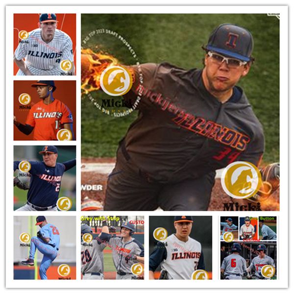 Ryan Moerman Illinois Fighting Illini-Trikot 8 Jacob Schroeder 19 Korey Bunselmeyer 37 Jake Rons 12 Payton Hutchings Individuell genähte Illini-Baseballtrikots