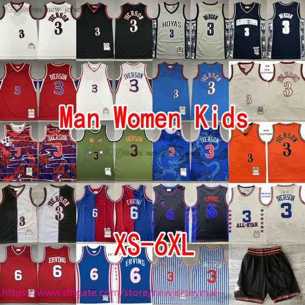 Klassische Retro XS-6XL MitchellNess 1997-98 Basketball 3 AllenIverson Jersey Vintage genäht 6 JuliusErving Jerseys Throwback atmungsaktive Sport-Shirts