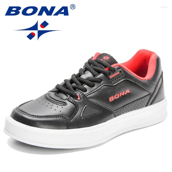 Sapatos casuais bona 2024 designers moda versátil estudante tênis tendência rendas até plana confortável homem andando