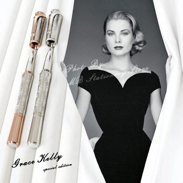 Regalo di lusso con penna a sfera roller viola scuro M Grace Kelly con clip a forma di goccia in pietra di diamante con scrittura liscia 240325