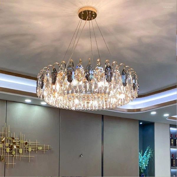 Plafoniere Di Lusso In Cristallo Grigio Chiaro Lampadario Semplice Led Post Moderno Rotondo Lampada A Sospensione Per Soggiorno Camera Da Letto Modello Dinning