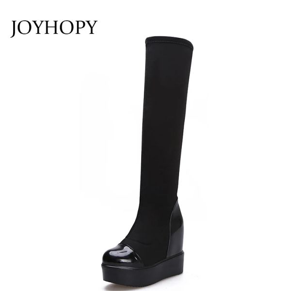 Botas 2019 Strath Fabric Knee High plataform Boots Women Women Grost Bottom Snow Sapatos de neve fêmea altura elástica Aumentando botas longas WB069