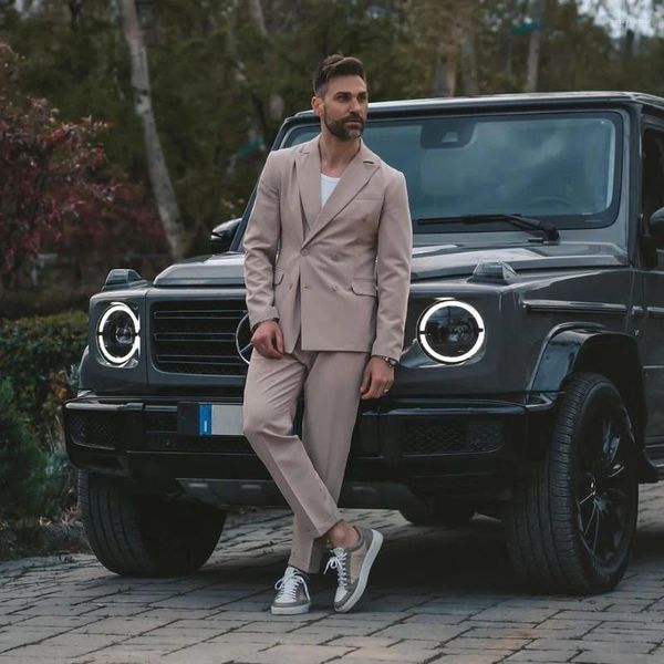 Erkek Suit Blazer Erkekler 2024 Lüks Çifte Kesilmiş Tepeli Çarpı Kaçış Parti Kostümü Homme İki Parçalı Ceket Pantolon Terno