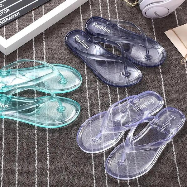 Sapatos casuais verão praia plana claro flip flops meninas chinelos transparentes feminino geléia cor lisa flip-flops senhoras slides