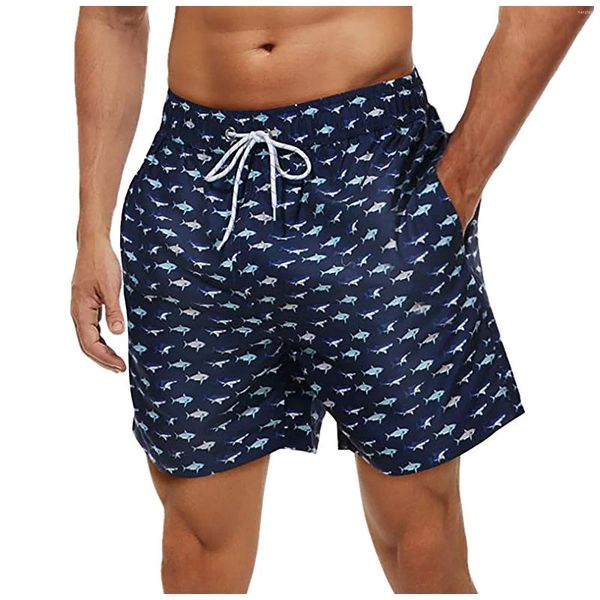 Shorts masculinos homens cordão troncos de natação verão causal solto respirável moda desenhos animados impressão praia com bolsos