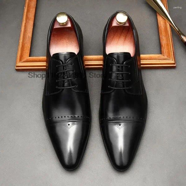 Scarpe eleganti da uomo classiche con punta a punta Oxford in vera pelle di vitello da uomo stringate fatte a mano nere da matrimonio formale per uomo