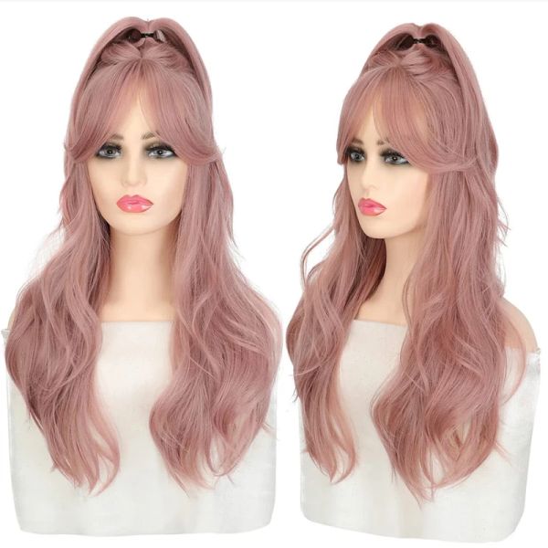 Wigs Hairjoy parrucca coda di cavallo alta con frangia per ragazze donne resistenti al calore lungo resplay parrucche per capelli sintetici