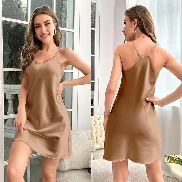 Домашняя одежда 2024 Amazon's Late Summer Ice Silk Frock Frock Sling Сексуальная ночная рубашка атласная одежда для дома для лица