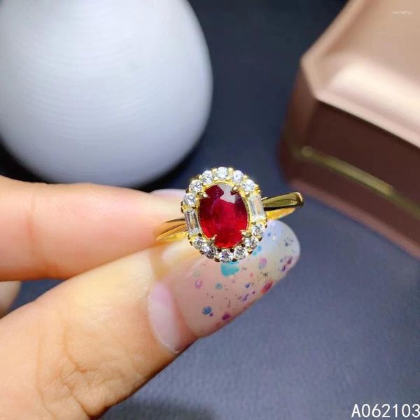 Anéis de cluster Kjjeaxcmy jóias finas 925 prata esterlina incrustada natural rubi feminino simples gem ajustável anel suporte detecção