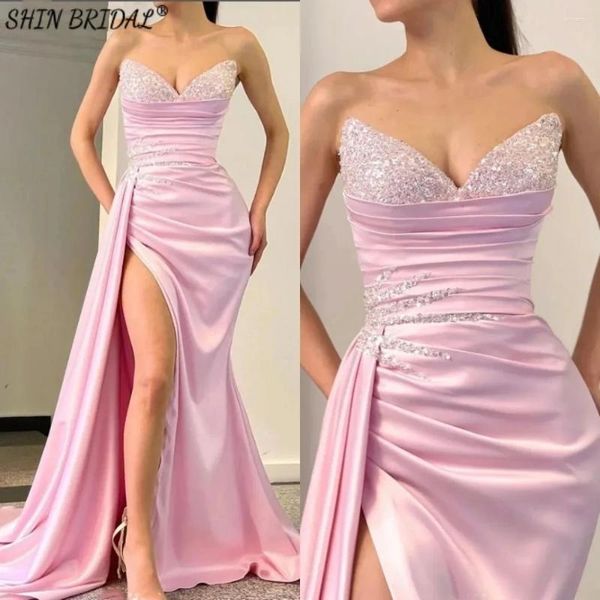 Partykleider SHIN BRIDAL Stain Plissee Abend für Frauen Schulterfrei Trägerlos Sexy Abschlussball Ärmellos Rückenfrei Hochzeit