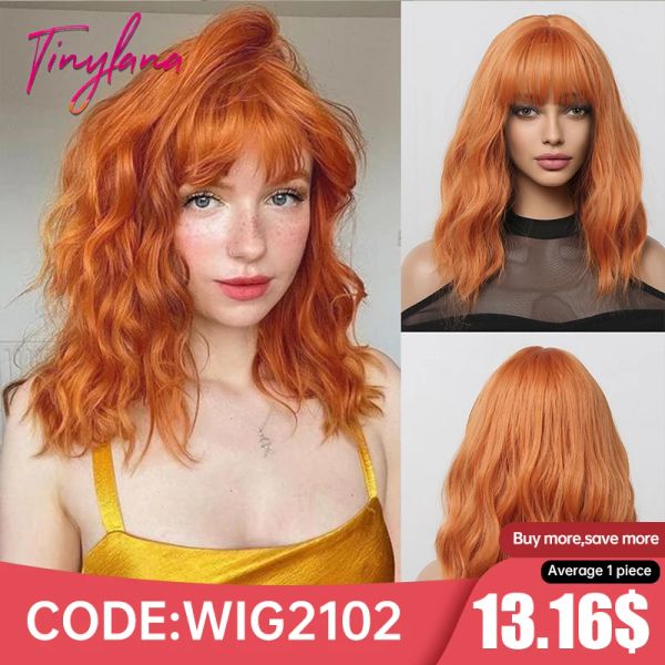 Perücken Ingwer Orange Kupfer kurzes lockiges synthetisches Haar Perücken mit Pony for Women Afro Cosplay Party natürliche Welle Bob Perücken Hitzeresistent