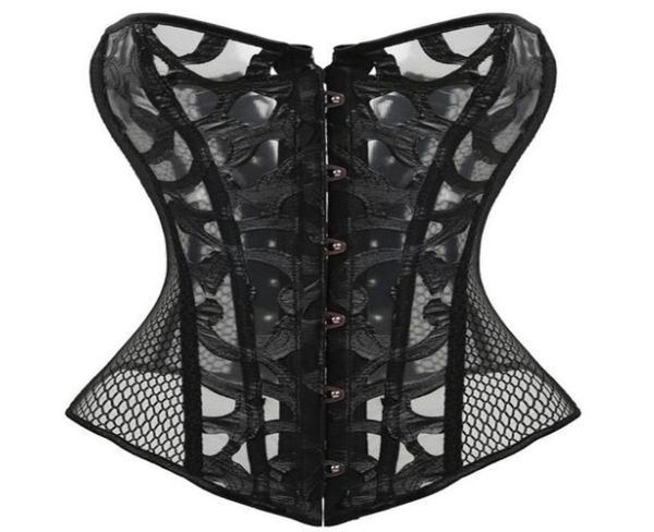 Corsetto sexy per allenamento in vita Body Shaper Corsetto per donna Nero Con lacci Disossato Corsetto overbust Trasparente Motivo floreale Mesh Gothic C6115859