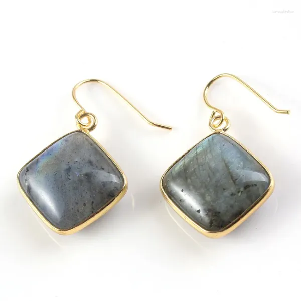 Orecchini pendenti FYSL placcato argento a forma quadrata con pietra labradorite goccia per donna gioielli alla moda in agata nera