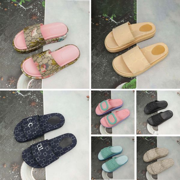 homens mulheres plataforma slides sandálias de designer de luxo multicolorido preto branco marrom brocado chinelo de borracha moda praia sapatos apartamentos chinelos sandálias de grife