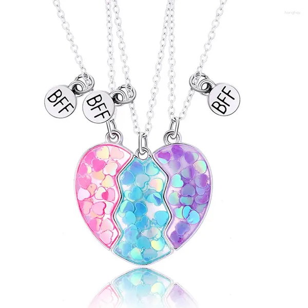 Collane con ciondolo 3 pezzi carino mezzo cuore spezzato sirena paillettes collana BFF per amiche donne ragazza amicizia gioielli regalo di compleanno