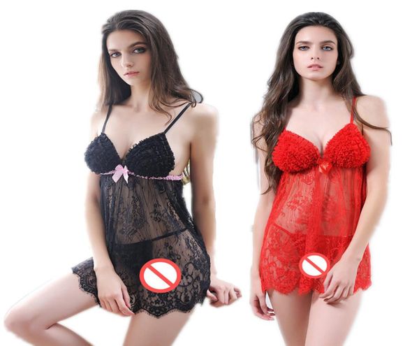 Sexy Dessous, Augenspitze, Nachtwäsche, Minikleid, sexy Nachthemd, Nachthemden, 3-farbiges Babydoll-Hemd, Rüschen-Design, Porno-Perspektive und3677886