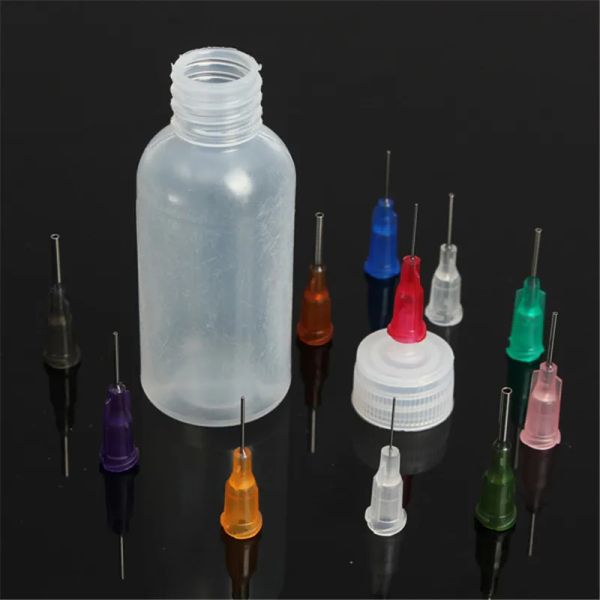 30ml/50ml Şeffaf Polietilen İğne Dispenser Dağıtıcı Rosin Lehim Akısı Macunu için Şişe + 11 İğne Aletleri