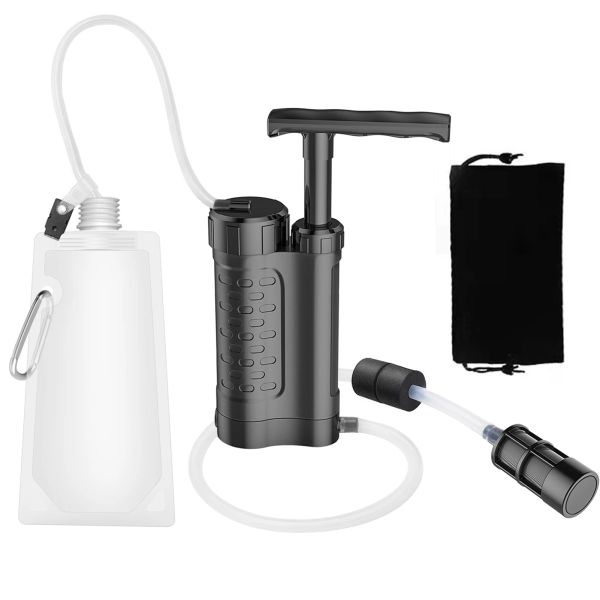 Überlebenswasserreinigerpumpe Wasserfiltrationssystem mit 0,01 Mikron Wasserfilter Outdoor -Notfallüberlebensausrüstung für Camping -Wandern