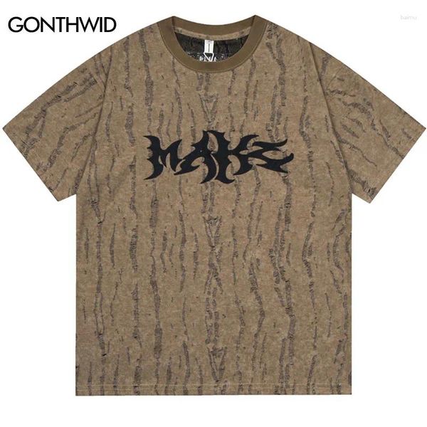 T-shirt da uomo T-shirt Hip Hop Grunge Ricamo Lettera Nappa Streetwear Tshirt 2024 Punk Gotico Allentato Y2K Harajuku Uomo Distressed Top