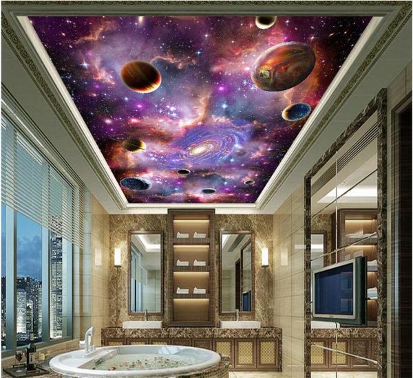 3d soffitto murales carta da parati personalizzata po Viola Universo Stellato Via Lattea soggiorno decorazioni per la casa 3d murales carta da parati per wall1646188