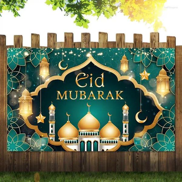 Party-Dekoration, Eid-Hängeschild, grüne Festival-Lichter, Schloss-Hintergrund, Vorhang, 70,87 x 45,28 Zoll, Hintergrunddekorationen Happy