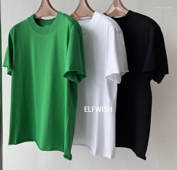 Magliette da donna Donna Moda Bianco Nero Verde T-shirt in cotone a maniche corte arrotolate Girocollo Top T-shirt di alta qualità